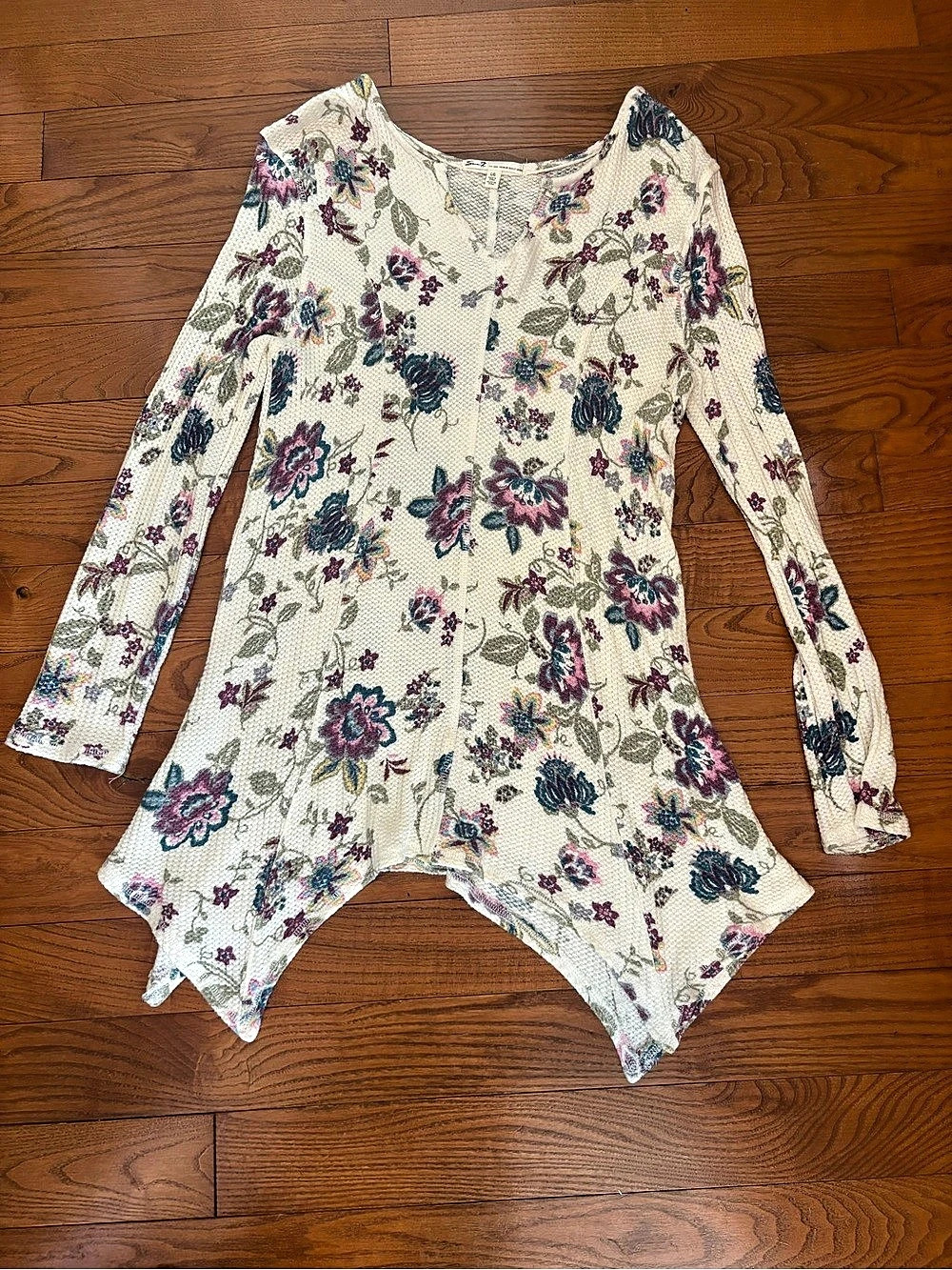 Seven7 Floral Long Sleeve Tunic Cream Large Like New